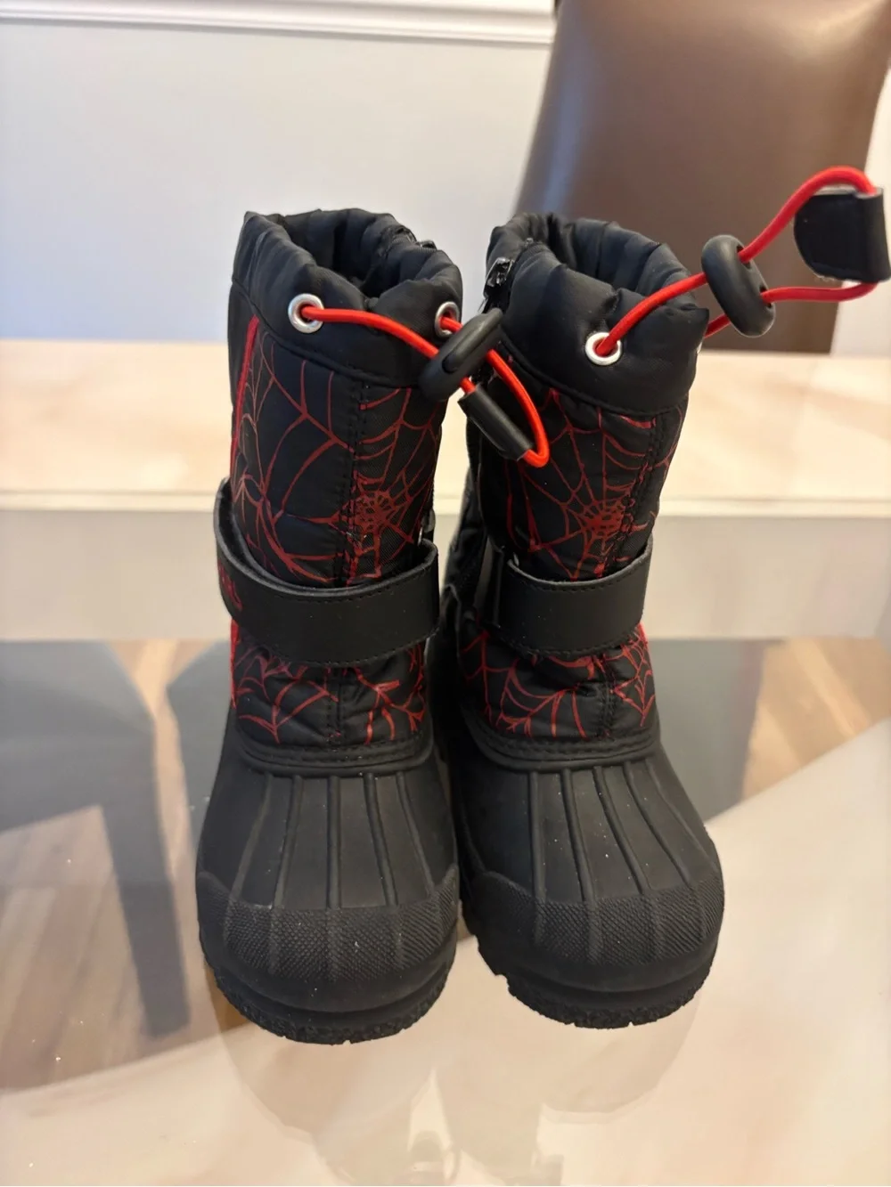 Kids Black and Red Winter Snow Boots - Durable Waterproof Design size 7